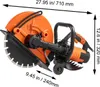 A concrete saw with dimensions indicated by measurement lines and text. Produktbild-Vorschau