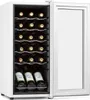 A white wine cooler with a glass door, filled with wine bottles, is shown against a white background. Produktbild-Vorschau