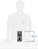 A diagram showing a coffee machine with a person silhouette to indicate size. Produktbild-Vorschau