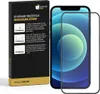 A product shot of a screen protector for an iPhone 12 Mini, with packaging and instructions. Produktbild-Vorschau