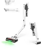 A white cordless vacuum cleaner with various attachments and a charging dock, displayed against a white background. Produktbild-Vorschau