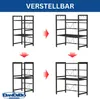Collage showing the adjustable nature of a black kitchen shelf unit. Podgląd zdjęcia produktu