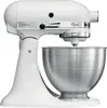 A white KitchenAid stand mixer with a silver bowl is shown against a white background. Produktbild-Vorschau