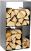 A modern, dark gray metal firewood rack filled with logs, divided into two sections. Náhľad obrázku produktu