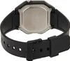 The back of a black Casio digital watch with a silver metal case back. Voir les images du produit