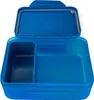 An open blue lunchbox with a divider. Voir les images du produit
