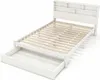 A white wooden bed frame with a slatted base and a pull-out drawer underneath, shown against a white background. Anteprima dell’immagine prodotto