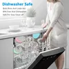 A woman is loading a dishwasher with clear containers and colorful lids. Produktbild-Vorschau