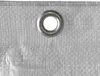 A close-up of a silver grommet on a white, woven tarp. Podgląd zdjęcia produktu