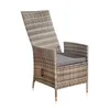 A single polyrattan garden chair with a gray cushion, shown from a three-quarter angle on a white background. Produktbild-Vorschau
