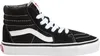 A black Vans Sk8-Hi sneaker with white laces and a white side stripe, shown from the side against a white background. Podgląd zdjęcia produktu
