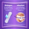 Marketing image for Always sanitary pads, showing two types: Einlagen (pads) and Höschen (panties). Produktbild-Vorschau