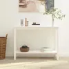 A white console table with decorative items on top and on the shelf below, placed against a white wall. Produktbild-Vorschau