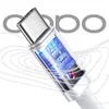 A close-up of a USB-C connector with internal circuitry visible, against a white background with swirling white lines and the word 'oppo' in the background. Produktbild-Vorschau