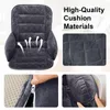 A collage of images showcasing a dark gray chair cushion with various close-ups and feature highlights. Voir les images du produit