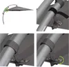 Collage of images showing details of a patio umbrella cover attachment mechanism. Produktbild-Vorschau