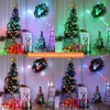 A collage of four images showing decorated Christmas trees with LED lights and gifts, demonstrating different lighting modes. Produktbild-Vorschau