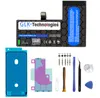A collage of items for iPhone repair, including a battery, adhesive strips, and tools. Produktbild-Vorschau