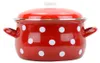 A red and white polka dot pot with a lid and handles, isolated on a white background. Anteprima dell’immagine prodotto