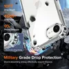 A clear phone case is shown with graphics illustrating its protective features against drops. Anteprima dell’immagine prodotto