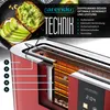 A close-up, cutaway view of a red toaster, highlighting its internal components and features, with avocado toast in the background. Produktbild-Vorschau