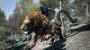 A mythical creature, a lion with a dragon head and a snake tail, running through a forest. Produktbild-Vorschau