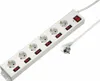 A white power strip with six outlets and a plug on a white background. Produktbild-Vorschau