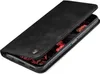 A black flip cover case for a smartphone, shown from a diagonal angle with the cover open. Produktbild-Vorschau
