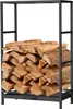 A black metal firewood rack filled with chopped wood, presented against a white background. Podgląd zdjęcia produktu