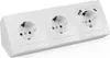 A white, three-socket power strip with two USB ports. Produktbild-Vorschau