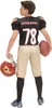 A young person dressed as an American football player, holding a helmet and a football. Produktbild-Vorschau