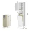 A white storage cabinet with a laundry basket and dimensions shown. Anteprima dell’immagine prodotto