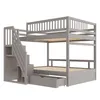A gray bunk bed with stairs and a drawer, shown from a side-angle. Náhled obrázku produktu