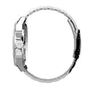 Side view of a silver watch with a metal band. Voir les images du produit