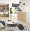 A modern living room and dining area with a sideboard, coffee table, and dining set. Anteprima dell’immagine prodotto