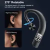 Image shows a black Bluetooth earbud with a digital display, demonstrating its 270-degree rotatable feature for both left and right ear wearing. Voir les images du produit