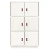 A tall, narrow cabinet with six doors, each with a small leather strap handle, set against a white background. Voir les images du produit