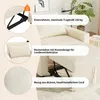 Close-up shots and descriptive text highlighting features of a beige sofa bed. Produktbild-Vorschau