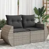 vidaXL Gartensofa 2-Sitzer mit Kissen Grau Poly Rattan Produktbild-Vorschau 1