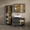 A modern bathroom vanity with a sink and storage cabinets. Produktbild-Vorschau