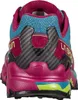 Hinteransicht des La Sportiva Ultra Raptor II Woman Trailrunning-Schuhs in Blau und Pink mit Carbon-Elementen. Vista previa de la imagen del producto