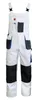 A white pair of work overalls with black and blue accents. Produktbild-Vorschau
