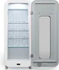 An open, empty, white mini-refrigerator with shelves and a mirrored door. Náhľad obrázku produktu