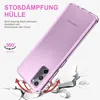 A transparent pink phone case is shown on a cracked surface, illustrating its shock absorption capabilities. Produktbild-Vorschau
