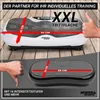 A collage showing two vibration plates, one larger and one smaller, with dimensions indicated by red lines and text overlays. Produktbild-Vorschau