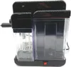 A close-up, front-facing view of a black and silver espresso machine with clear water reservoirs. Produktbild-Vorschau