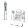 A baby swing is shown in two states: folded and unfolded. Produktbild-Vorschau