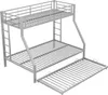 A silver metal triple bunk bed with a pull-out trundle bed, shown from a diagonal angle against a white background. Podgląd zdjęcia produktu