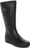 A black leather boot with a wedge heel and a decorative button on the side. Podgląd zdjęcia produktu
