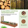 Collage of images showing wood logs, a forest, and a raised garden bed with plants, along with text describing the material and craftsmanship. Voir les images du produit